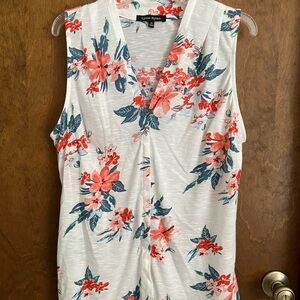 Floral Sleeveless Top - White and Red